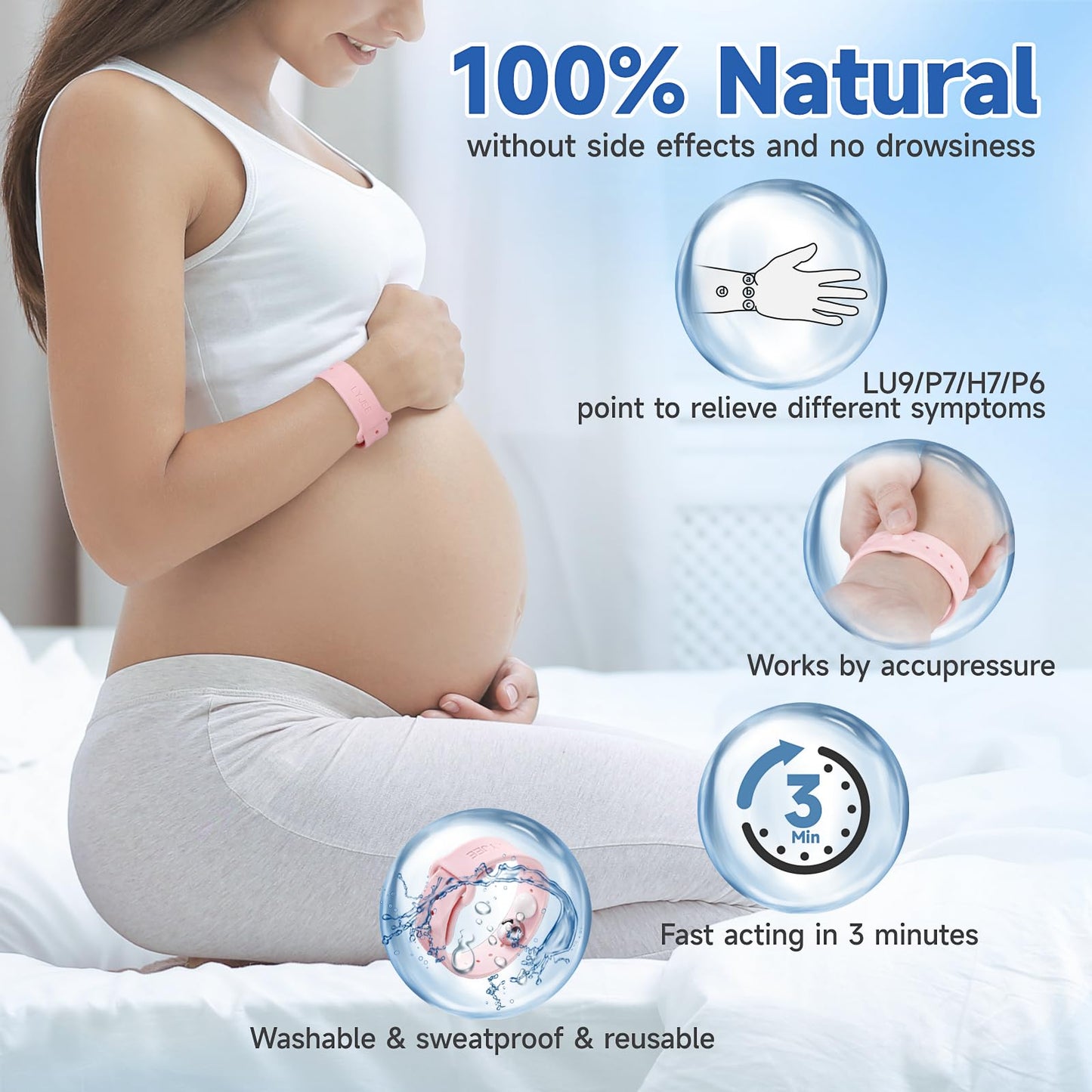 LYJEE Motion Sickness Bands – Adjustable Acupressure Nausea Wristbands for Pregnancy & Travel