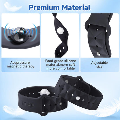LYJEE Motion Sickness Bands - Adjustable Acupressure Nausea Wristbands (Black & Blue)