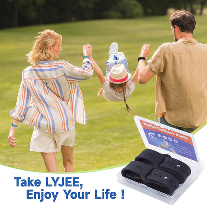 LYJEE Motion Sickness Bands - Adjustable Acupressure Nausea Wristbands (Black & Blue)
