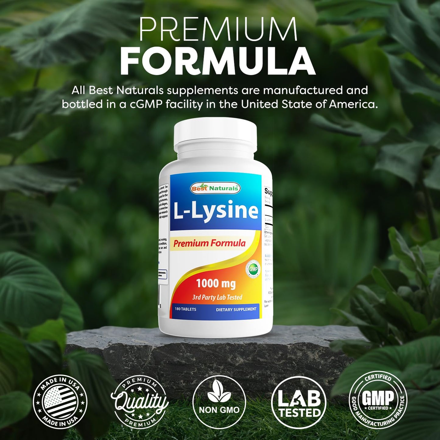 Best Naturals L-Lysine 1000mg – 180 Tablets per Bottle, 3 Bottles Pack