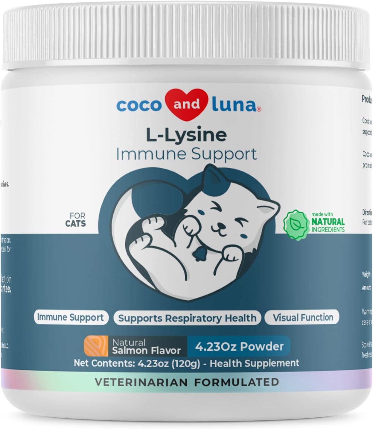L-Lysine for Cats 900mg per Scoop – Immune, Eye & Respiratory Support