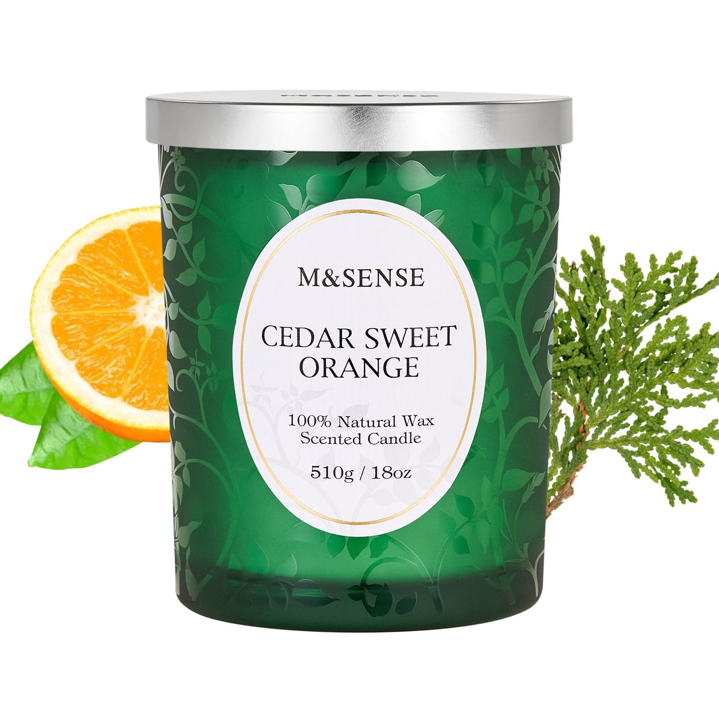M&SENSE Cedarwood Orange Christmas Candle | 18oz Soy Wax, 100-Hour Burn