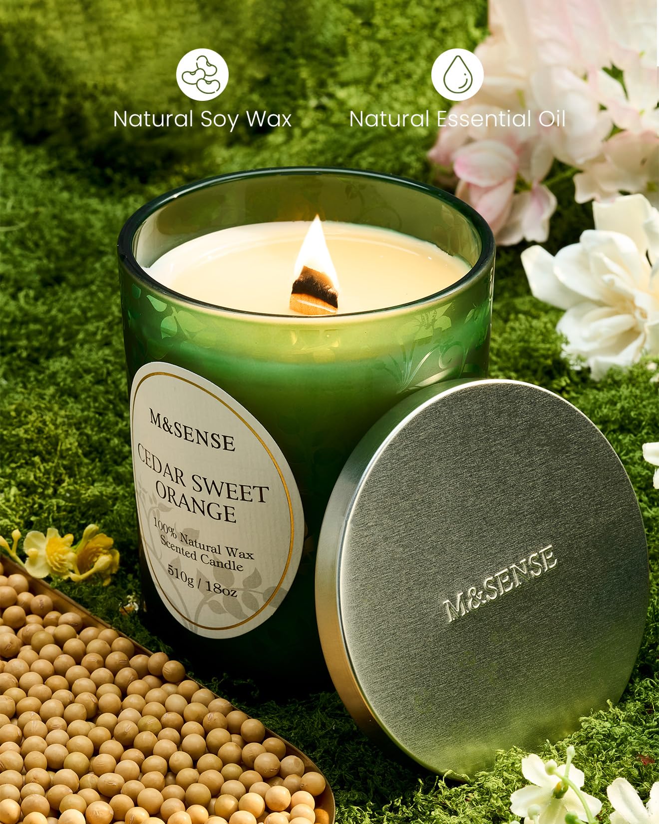 M&SENSE Cedarwood Orange Christmas Candle | 18oz Soy Wax, 100-Hour Burn