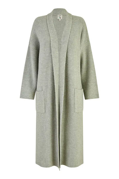Yumi Grey Knitted Maxi Cardigan With Pockets