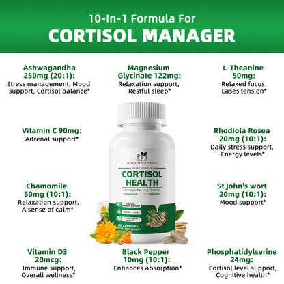 MABEFY 10-in-1 Cortisol Support for Women & Men – Stress, Sleep & Mood (60 Capsules)