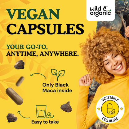 Wild & Organic Black Maca Root Capsules – 500 mg, 180 Count – Vegan, Non-GMO