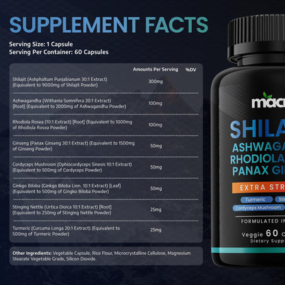 MACRO VITAL Shilajit 8-in-1 Supplement for Men & Women | 60 Veggie Capsules