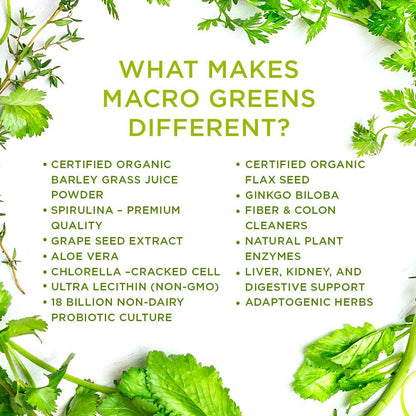 MacroLife Naturals Macro Greens Powder – 38-in-1 Superfood, Probiotics & Digestive Support | 10oz
