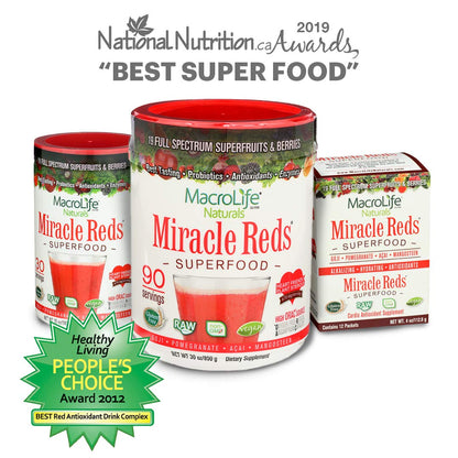 MacroLife Naturals Miracle Reds Superfood Powder – 19 Superfruits, Probiotics & Enzymes, 30oz (90 Servings)
