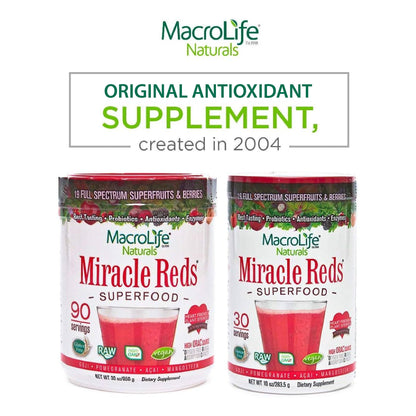 MacroLife Naturals Miracle Reds Superfood Powder – 19 Superfruits, Probiotics & Enzymes, 30oz (90 Servings)
