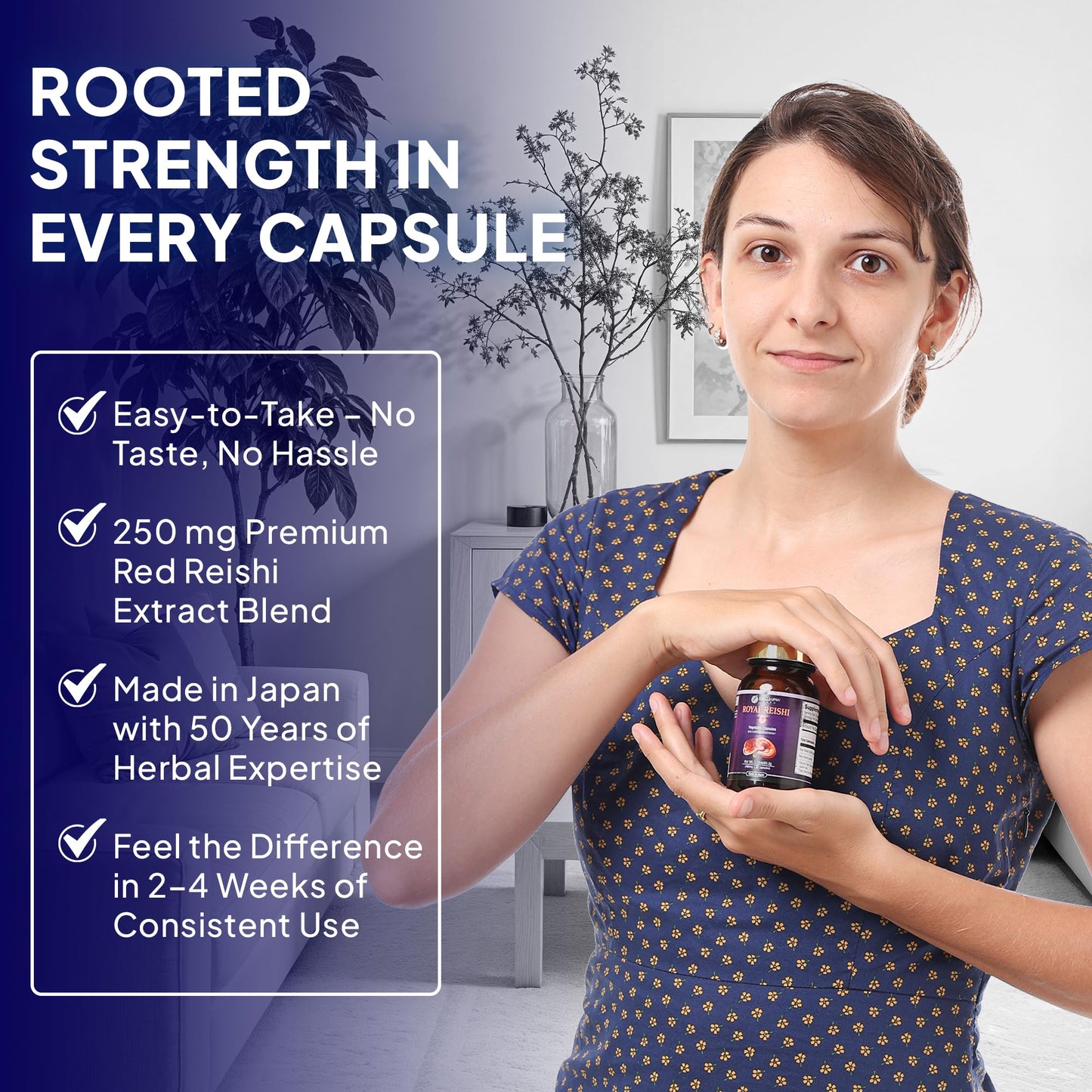 FINE JAPAN Organic Reishi Mushroom Capsules-Organic Mushroom Extract Supplement to Boost Your Immune System Health Dynamic Mushroom - 60 Capsules