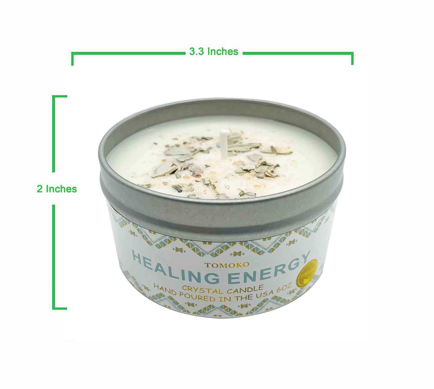White Sage Candle with Sage Leaf, Himalayan Crystal Salt & Essential Oil | Healing Energy