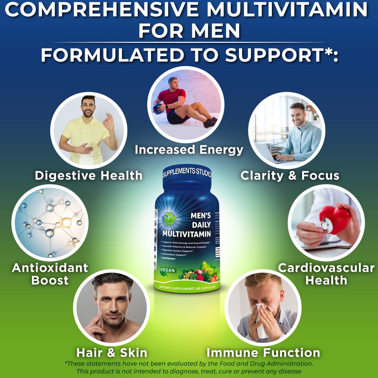 Men's Daily Multivitamin – Vegan Methylated Formula with Saw Palmetto, Biotin & Probiotics