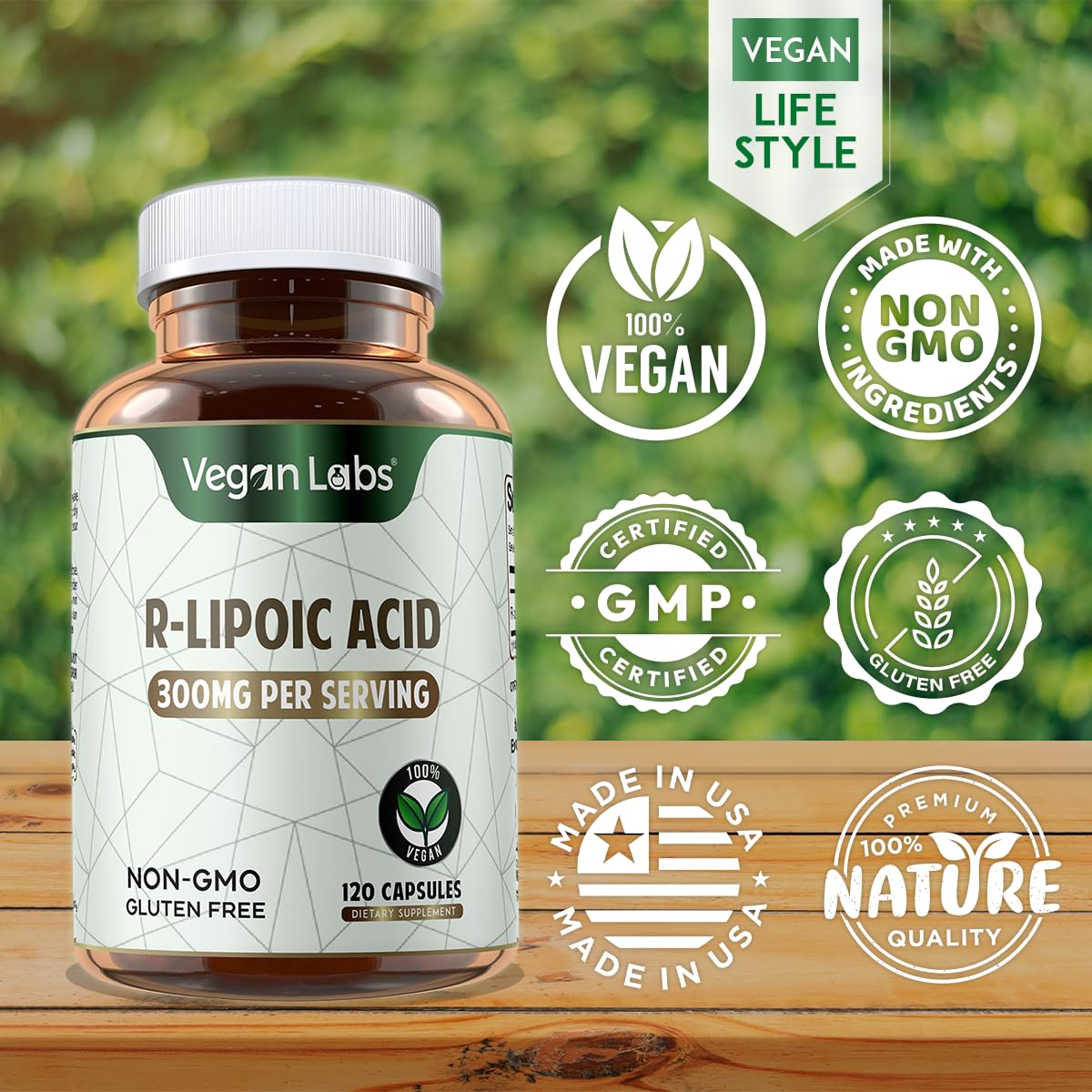 Vegan Labs R-Lipoic Acid 300MG – 120 Vegan Capsules | 4 Month Supply