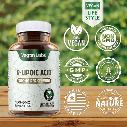 Vegan Labs R-Lipoic Acid 300MG – 120 Vegan Capsules | 4 Month Supply