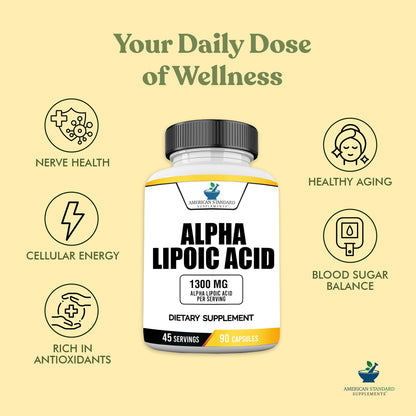 American Standard Alpha Lipoic Acid 1300mg per Serving - 90 Capsules, Pack of 2