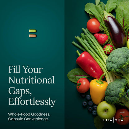 Etta Vita 100% Organic Fruits & Veggies, 180 Capsules – Vegan, Non-GMO, Made in USA