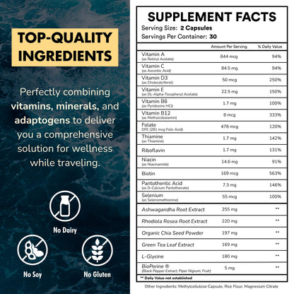 Co-Pilot Travel Vitamin: Jet Lag, Immunity, Digestion & Calm | Vegan, 60 Count