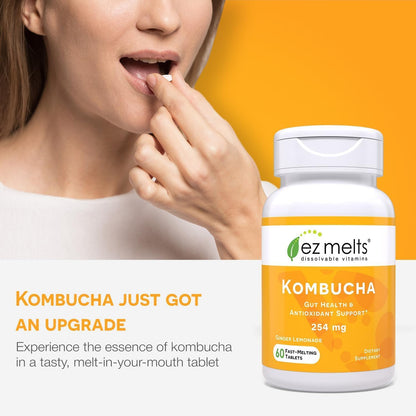 EZ Melts Sugar-Free Kombucha Tablets with SCOBY & ACV – Ginger Lemonade, 2-Pack (2-Month Supply)