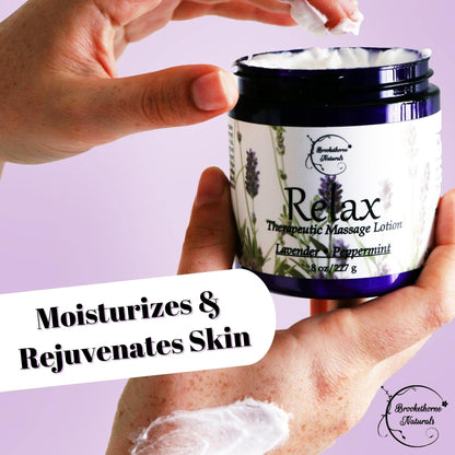 Relax Therapeutic Massage Lotion – All Natural with Lavender & Peppermint Oils | Brookethorne Naturals 8oz