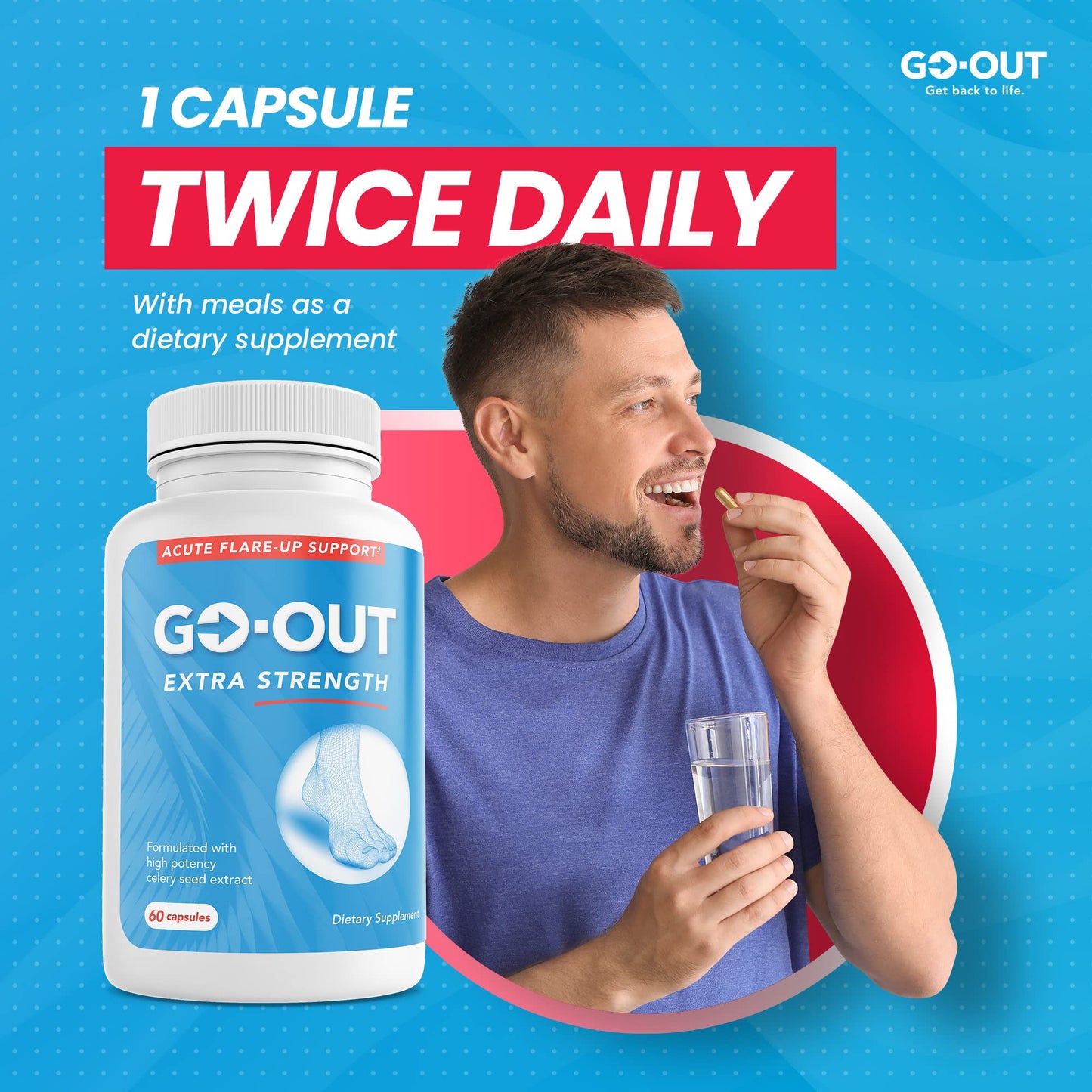 Mt. Angel Go Out Extra Strength Uric Acid Support - Tart Cherry, Celery Seed & Turmeric - 60 Caps