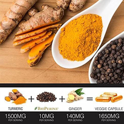 Turmeric Curcumin with BioPerine, Black Pepper & Ginger — Made in USA | 120 Vegetarian Capsules