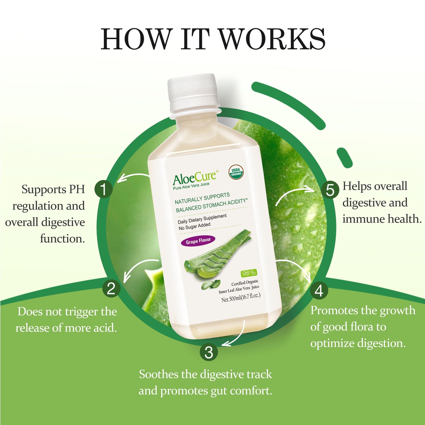 AloeCure USDA Organic Aloe Vera Juice - Grape Flavor, 16.7oz