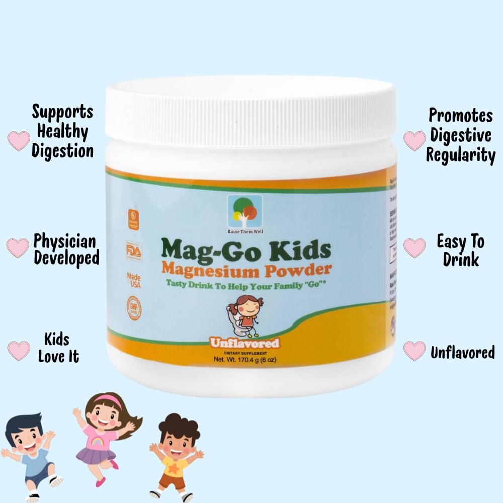 Raise Them Well Mag-Go Kids Magnesium Powder – Constipation Relief (Unflavored) | 140 Servings