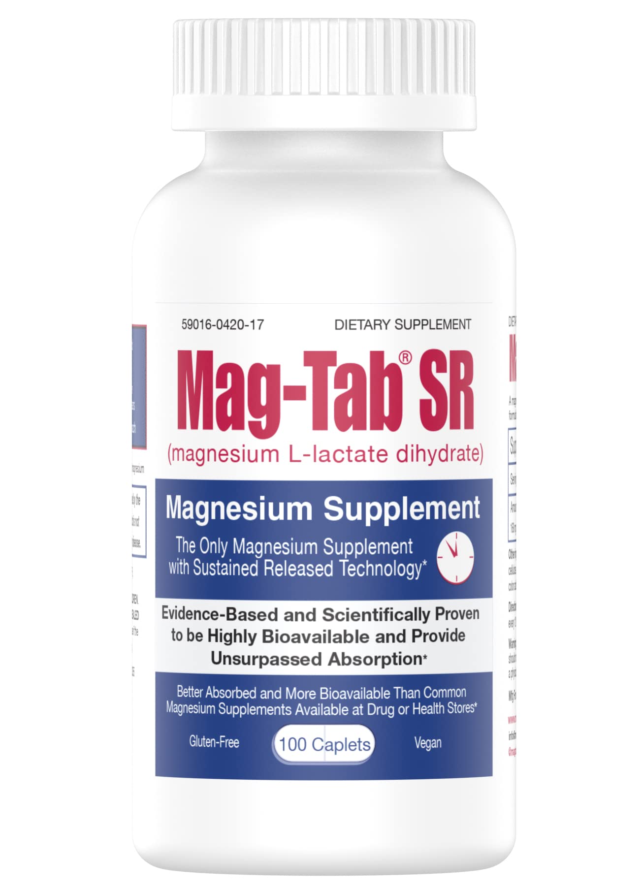 MAG-TAB SR Extended Release Magnesium Lactate – 100 Count