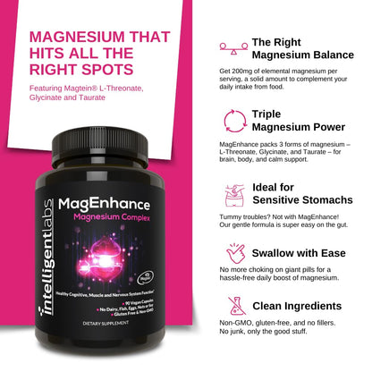 MagEnhance Magtein Magnesium Complex – Magnesium L-Threonate with Glycinate & Taurate (90 capsules)