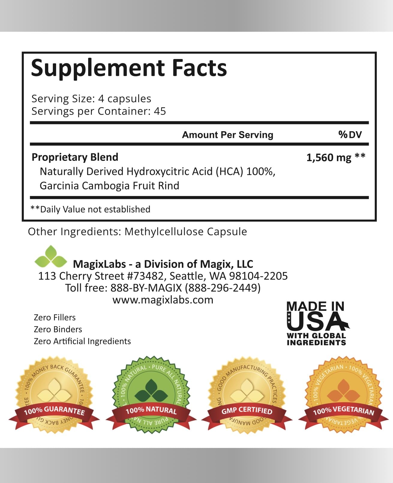 MagixLabs 100% HCA Ultra Extreme Garcinia Cambogia Extract – Pure & All-Natural