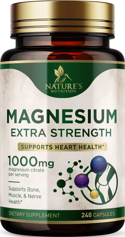 Magnesium 1000 mg Citrate - High Potency Mineral Support (Bone, Heart, Nerves & Muscles) - 240 Capsules