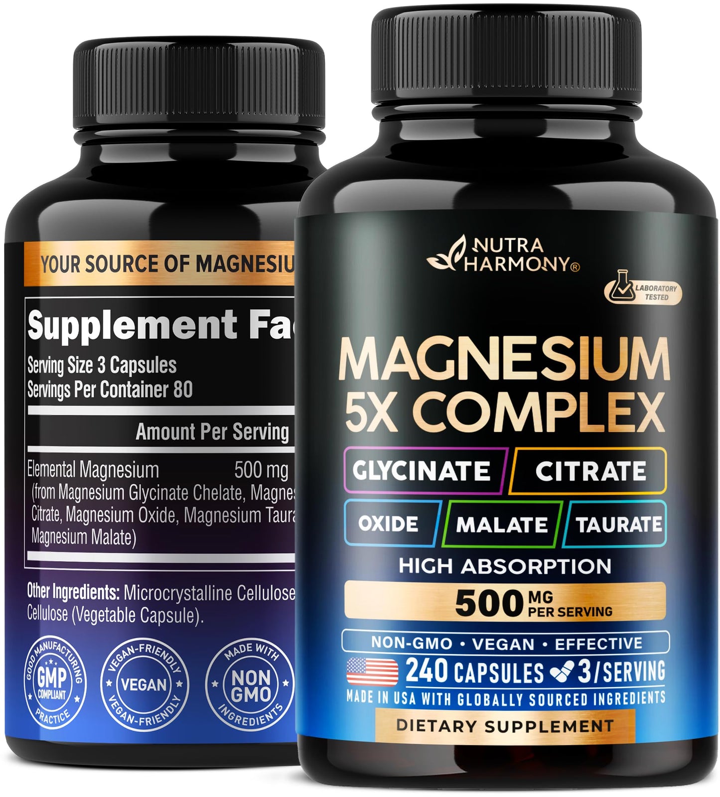 Magnesium 5-in-1 Complex 500 mg – Glycinate, Citrate, Malate, Taurate, Oxide | Made in USA