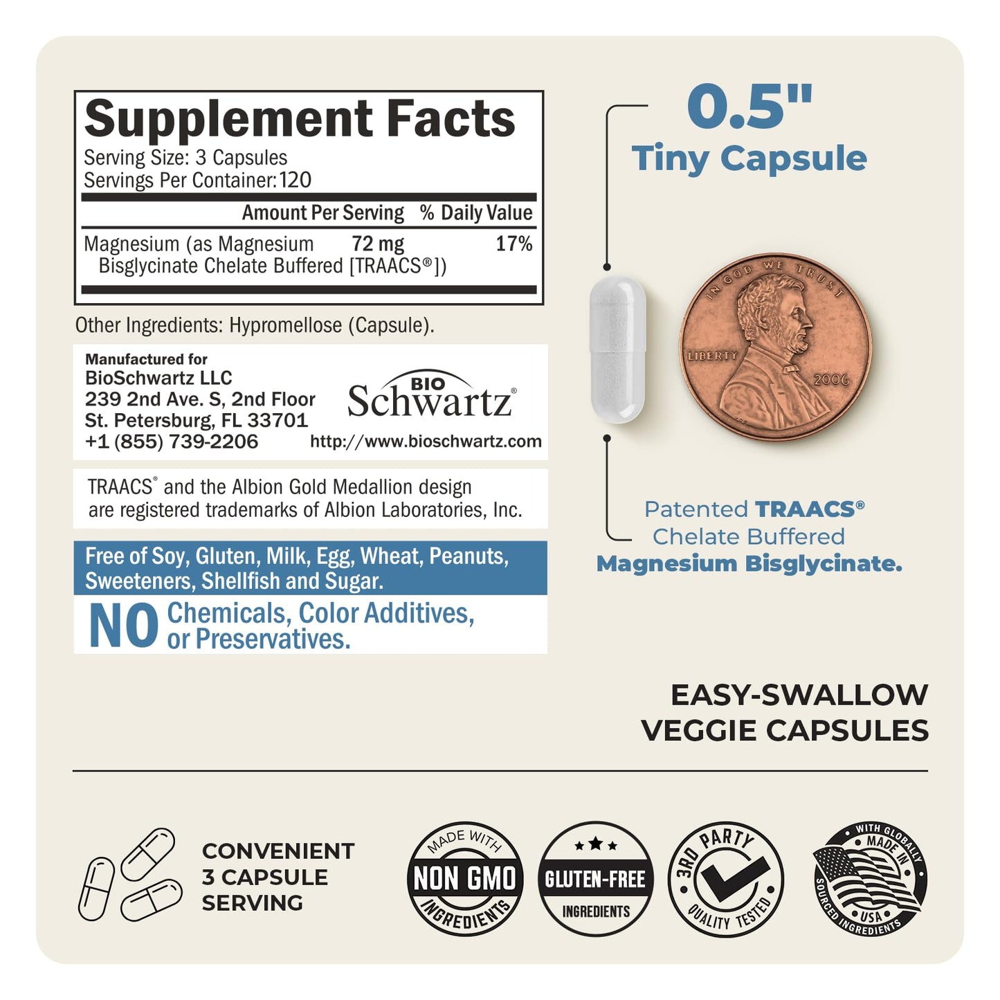 Magnesium Bisglycinate Chelated Supplement – High Absorption, 360 Capsules