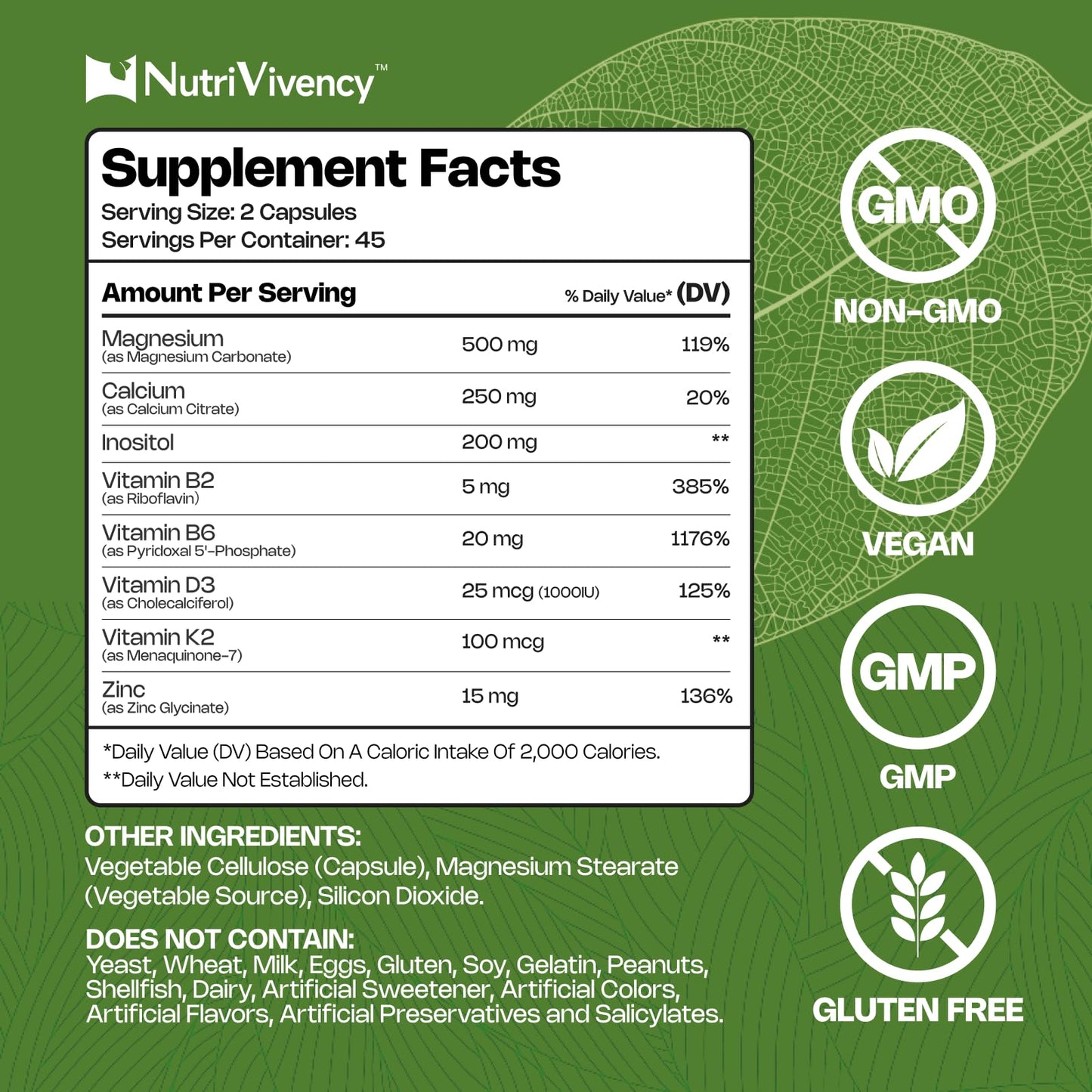 Magnesium Carbonate Capsules 500mg – Vegan, Non-GMO, 90 Capsules