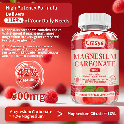 Magnesium Carbonate Gummies 500mg – Sugar Free, Probiotic, Vitamin D3