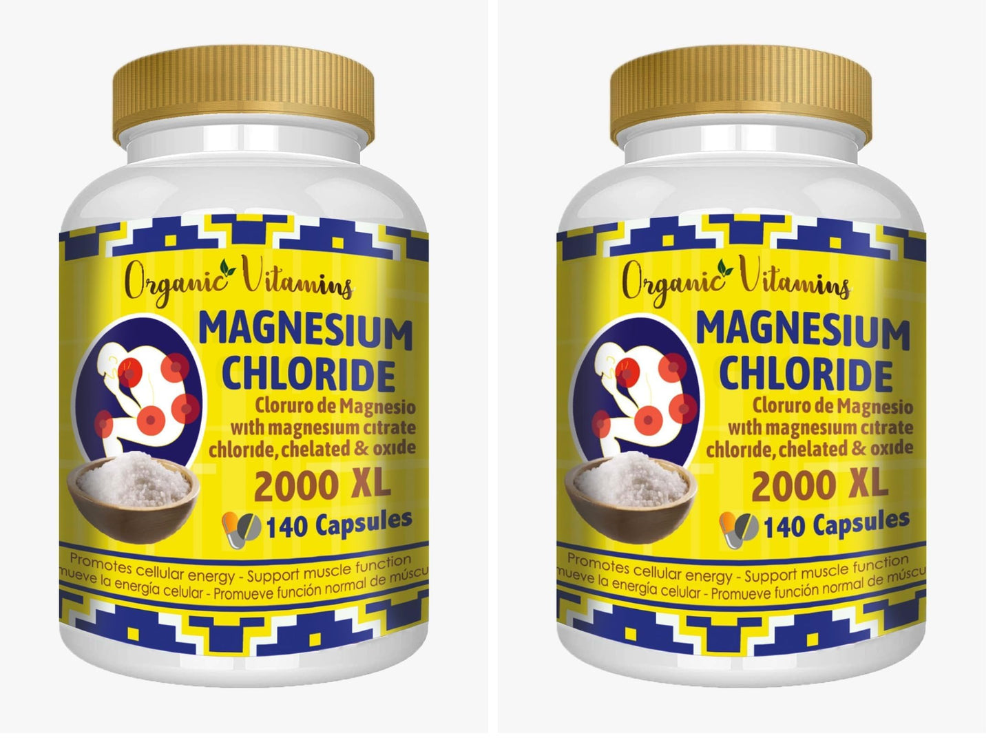 Magnesium Chloride 140 Capsules - High Absorption Mg (Citrate, Chelated & Oxide) - Non-GMO Pack of 2