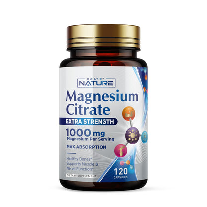 Magnesium Citrate 1000mg - High Absorption Magnesium Complex for Heart, Muscle, Nerve, Bone Health | Vegan, Non-GMO, Gluten-Free - 120 Capsules