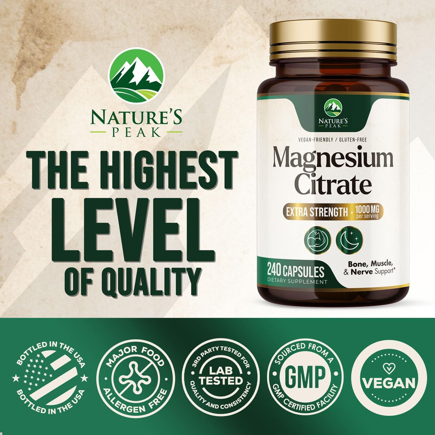 Magnesium Citrate 1000mg - High Absorption Magnesium, 240 Capsules