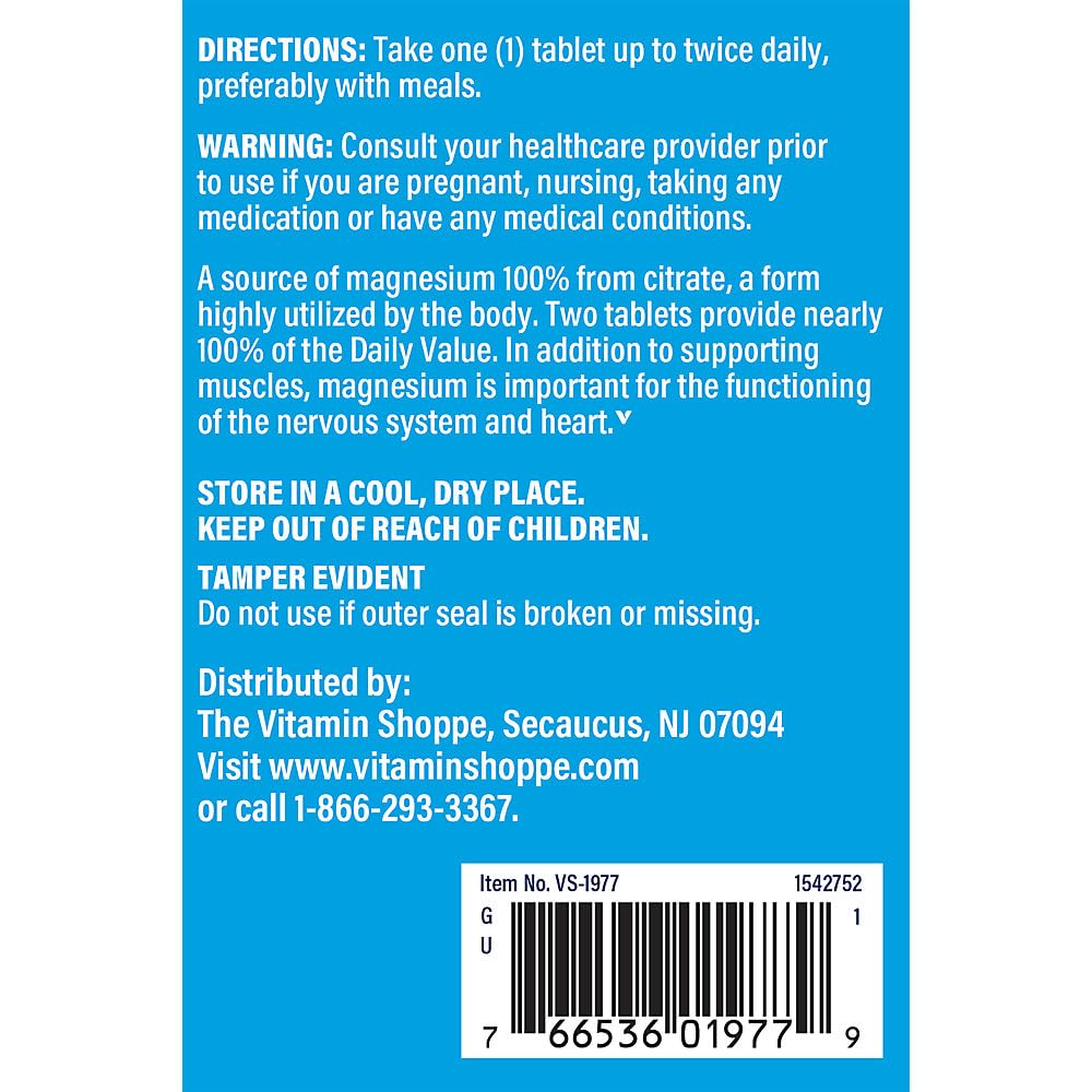 Magnesium Citrate 200mg Tablets – The Vitamin Shoppe (300 Tablets)