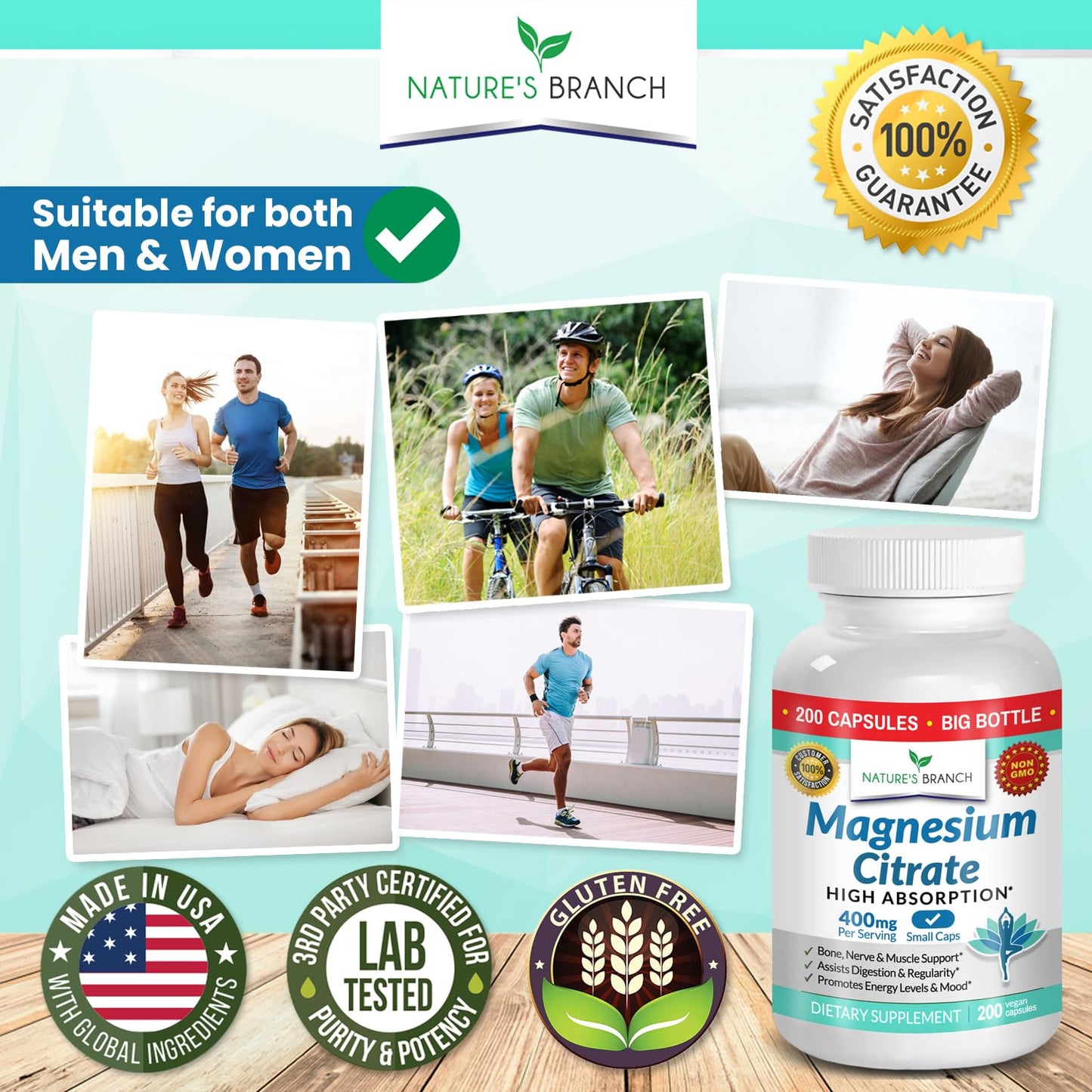 Magnesium Citrate 400mg - 200 Capsules | High Potency, Vegan, Made in USA
