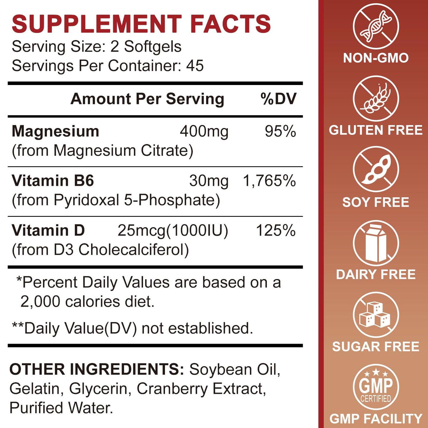 Magnesium Citrate 400mg with Vitamin D3, B6 & Cranberry – High Absorption (90-Count, 45 Day Supply)