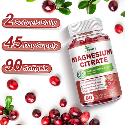 Magnesium Citrate 400mg with Vitamin D3, B6 & Cranberry – High Absorption (90-Count, 45 Day Supply)