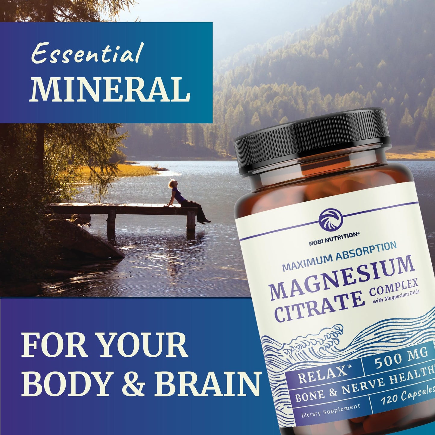 Magnesium Citrate 500 MG (120ct) – Calm, Digestive Support & 4-Month Supply