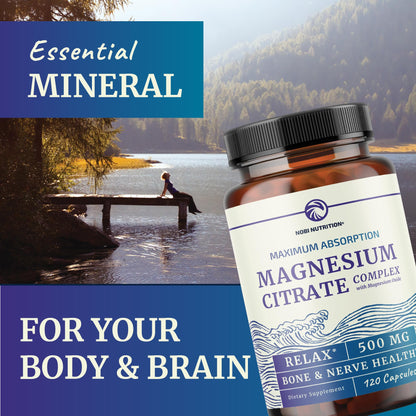Magnesium Citrate 500 MG (120ct) – Calm, Digestive Support & 4-Month Supply