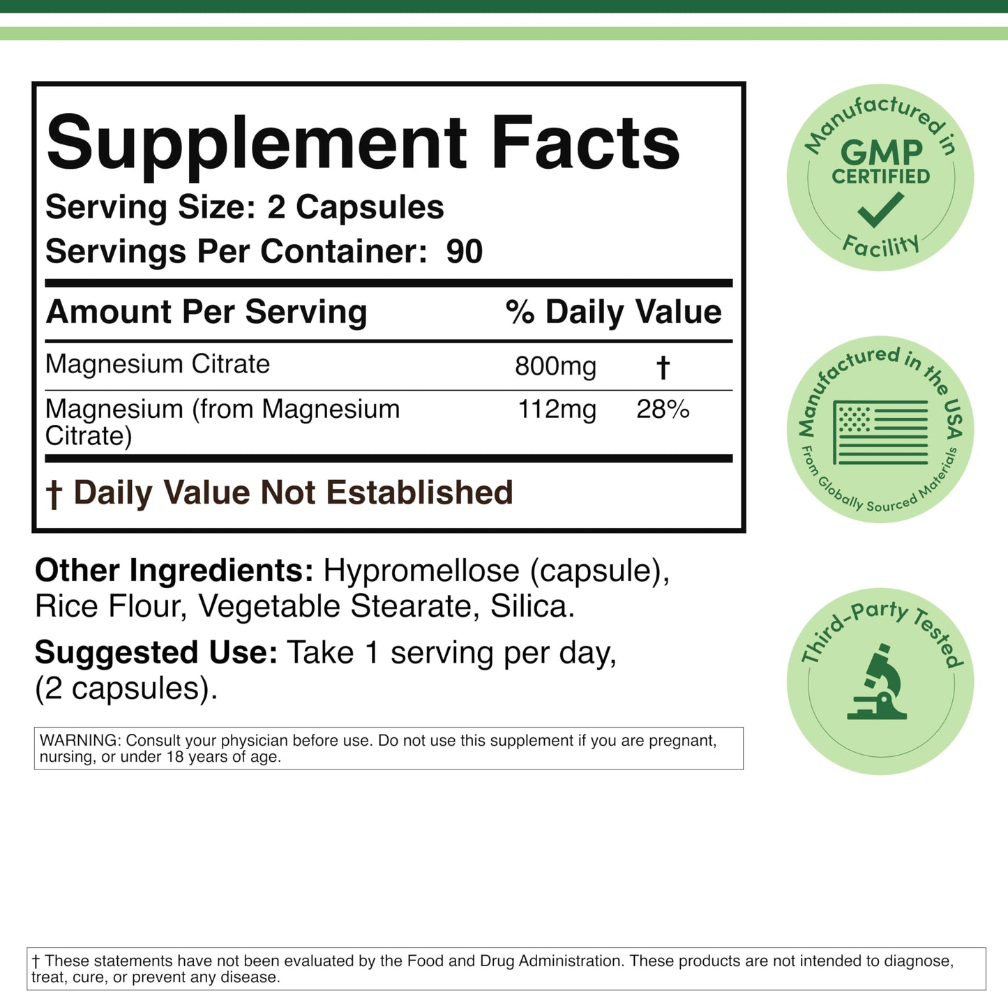 Magnesium Citrate 800mg – 180 Capsules | Digestion & Constipation Support | Vegan, Non-GMO | Double Wood Supplements (Pack of 2)