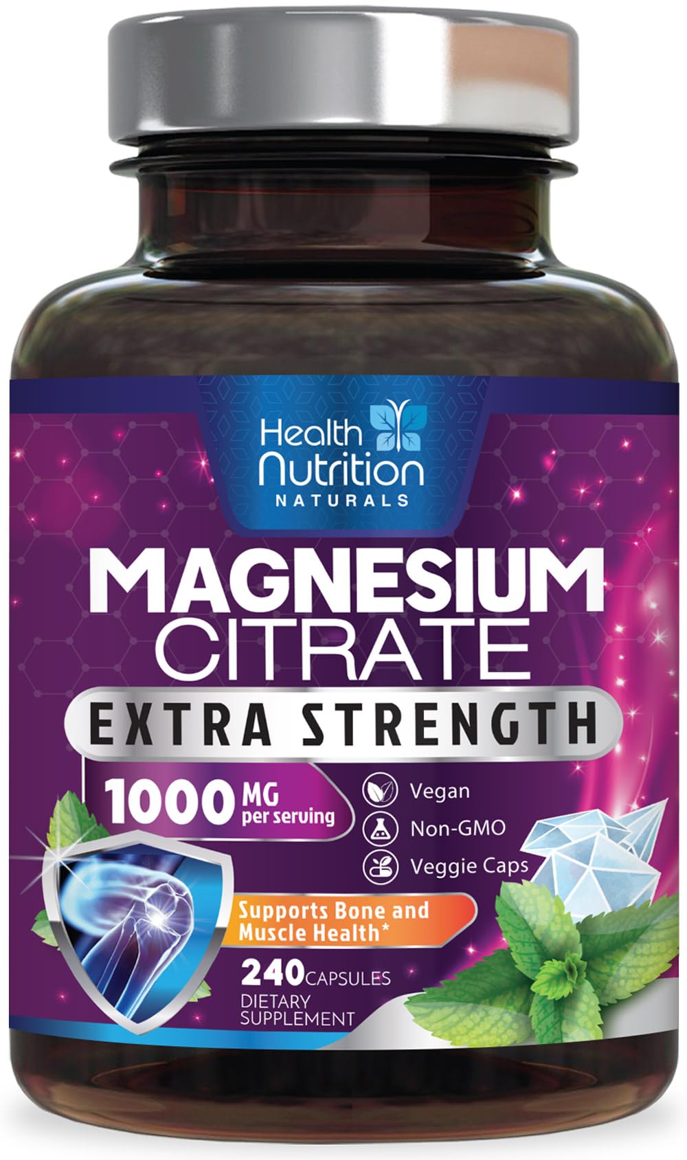 Magnesium Citrate Capsules 1000mg - High Absorption Magnesium for Muscle, Nerve, Bone & Heart Health | 240 Capsules