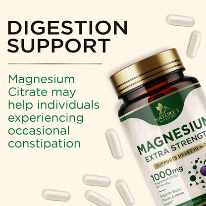 Magnesium 1000 mg Citrate - High Potency Mineral Support (Bone, Heart, Nerves & Muscles) - 240 Capsules