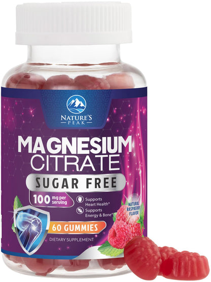 Magnesium Citrate Gummies Sugar-Free – High Absorption, 60 Gummies | Sleep, Heart & Bones Support