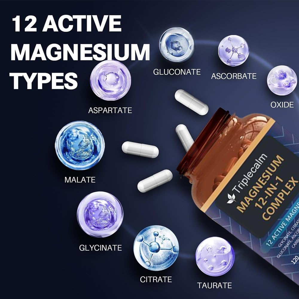 12 in 1 Magnesium Complex – High-Absorption Mg Glycinate, Citrate, Malate & Taurate | 120 Capsules